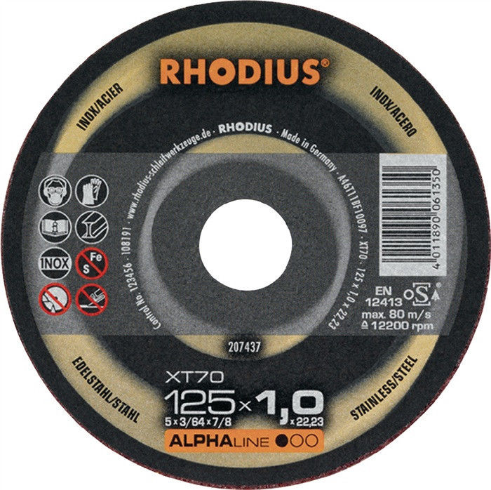 RHODIUS XT70 125 mm, 10 Stück Trennscheibe extra dünn Millimeterscheibe Stahl