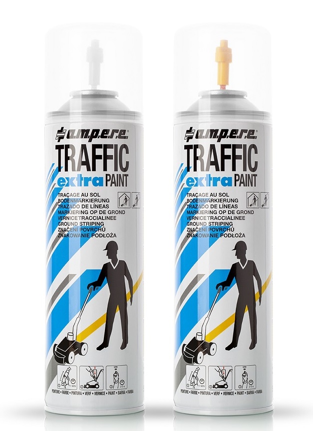 12 Stück Ampere Bodenmarkierfarbe Traffic EXTRA Paint Spraydose weiß und gelb